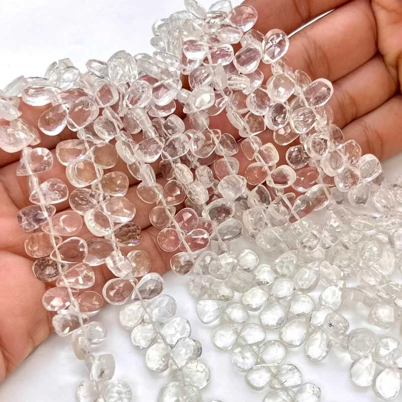 Crystal Quartz 8-11mm Briolette Pear Shape A Grade Gemstone Beads Lot - Total 9 Strands of 8 Inch.