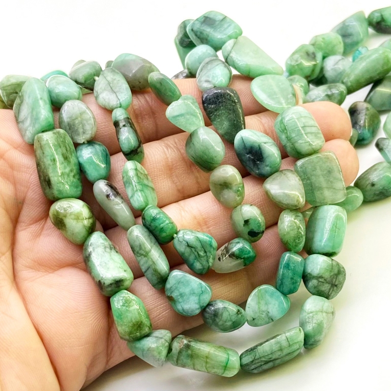 Emerald 9-18mm Smooth Nugget Shape A Grade Gemstone Beads Lot - Total 8 Strands of 14 Inch.