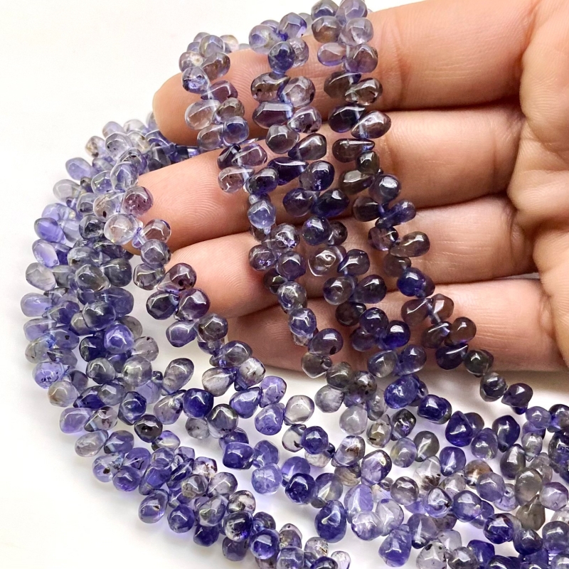 Iolite 6-8mm Smooth Drop Shape AA Grade Gemstone Beads Lot - Total 7 Strands of 8 Inch.