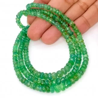 Emerald 2.5-5.5mm Faceted Rondelle Shape A+ Grade Gemstone Beads Lot - Total 3 Strands of 22 Inch.