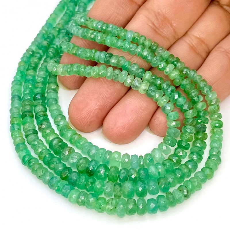 Emerald 2.5-6mm Faceted Rondelle Shape A Grade Gemstone Beads Lot - Total 4 Strands of 19 Inch.