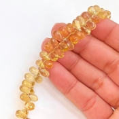 Canary Quartz 7-10.5mm Briolette Drop Shape AAA Grade Gemstone Beads Strand - Total 1 Strand of 6 Inch.