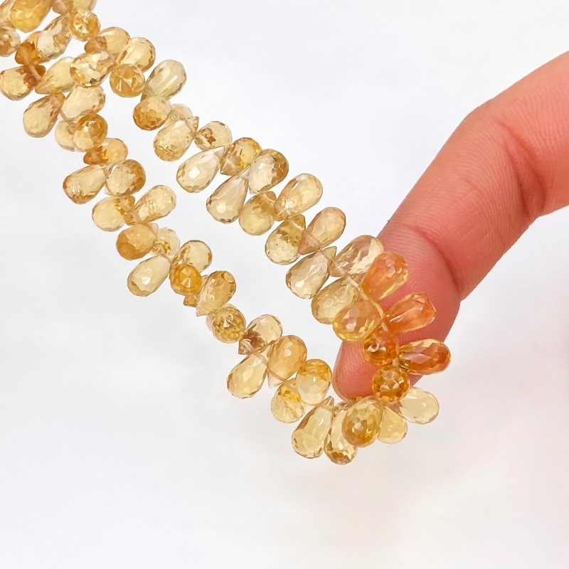 Canary Quartz 7-10.5mm Briolette Drop Shape AAA Grade Gemstone Beads Strand - Total 1 Strand of 6 Inch.