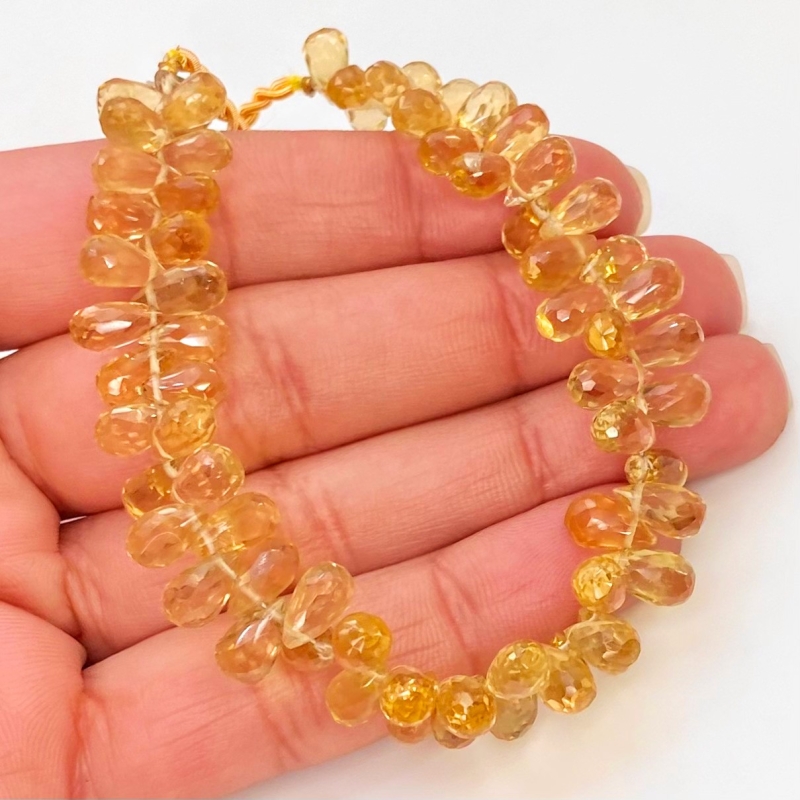 Canary Quartz 7-10.5mm Briolette Drop Shape AAA Grade Gemstone Beads Strand - Total 1 Strand of 6 Inch.