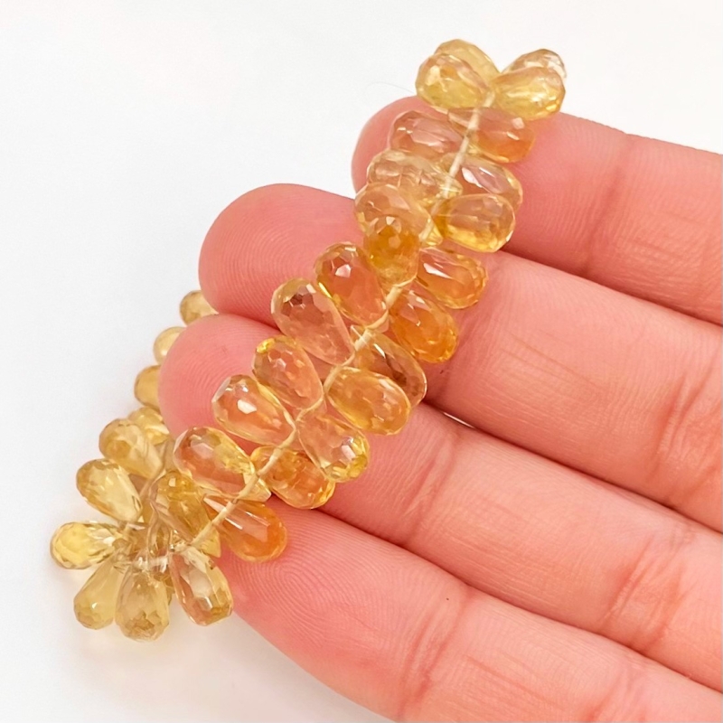 Canary Quartz 7-10.5mm Briolette Drop Shape AAA Grade Gemstone Beads Strand - Total 1 Strand of 6 Inch.