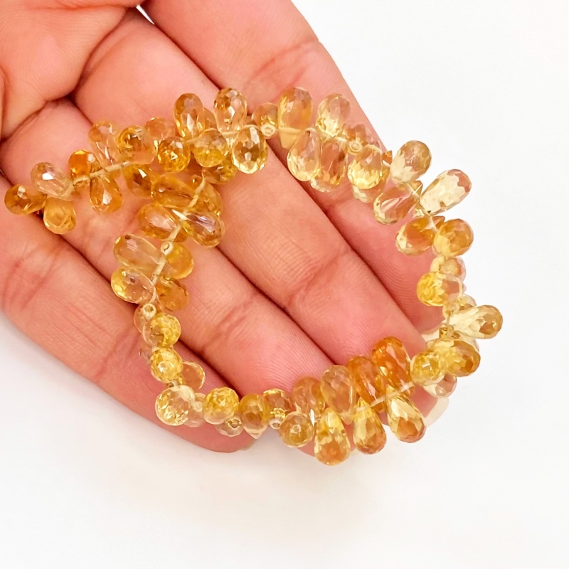 Canary Quartz 7-10.5mm Briolette Drop Shape AAA Grade Gemstone Beads Strand - Total 1 Strand of 6 Inch.