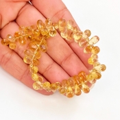 Canary Quartz 7-10.5mm Briolette Drop Shape AAA Grade Gemstone Beads Strand - Total 1 Strand of 6 Inch.