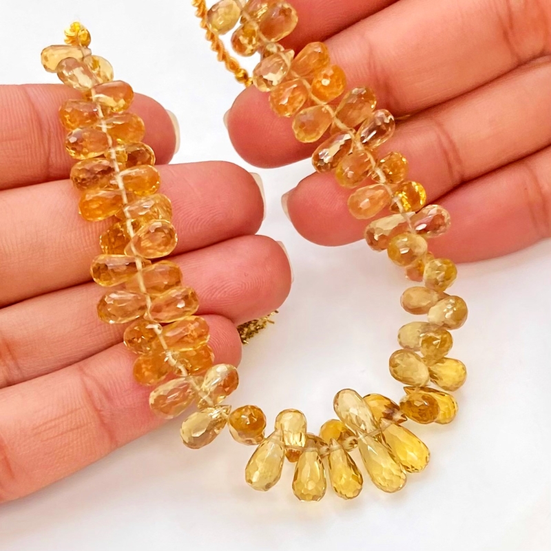 Canary Quartz 7-10.5mm Briolette Drop Shape AAA Grade Gemstone Beads Strand - Total 1 Strand of 6 Inch.