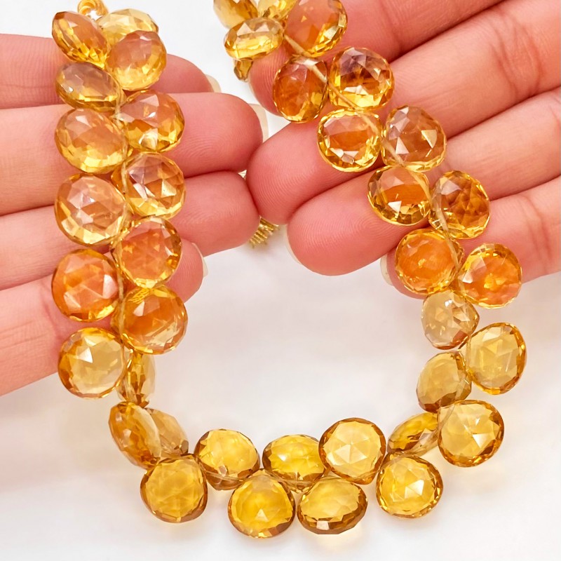 Canary Quartz 10-11mm Briolette Heart Shape AAA Grade Gemstone Beads Strand - Total 1 Strand of 8 Inch.