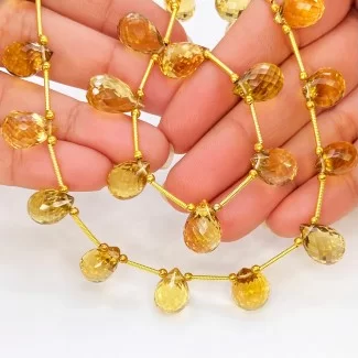 Canary Quartz 12-15mm Briolette Drop Shape AAA Grade Multi Strand Beads Layout - Total 2 Strands of 8-10 Inch