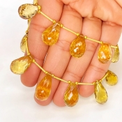Canary Quartz 14-21mm Briolette Drop Shape AAA Grade Multi Strand Beads Layout - Total 2 Strands of 7-9 Inch
