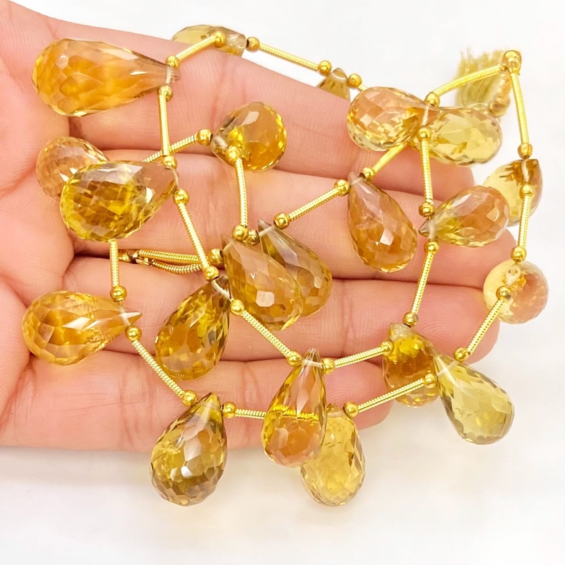 Canary Quartz 14-21mm Briolette Drop Shape AAA Grade Multi Strand Beads Layout - Total 2 Strands of 7-9 Inch