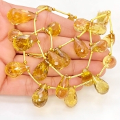 Canary Quartz 14-21mm Briolette Drop Shape AAA Grade Multi Strand Beads Layout - Total 2 Strands of 7-9 Inch