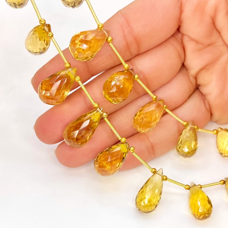 Canary Quartz 14-21mm Briolette Drop Shape AAA Grade Multi Strand Beads Layout - Total 2 Strands of 7-9 Inch