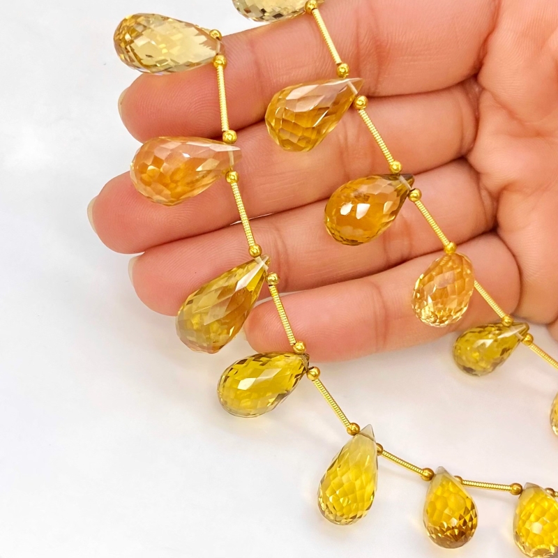 Canary Quartz 14-21mm Briolette Drop Shape AAA Grade Multi Strand Beads Layout - Total 2 Strands of 7-9 Inch