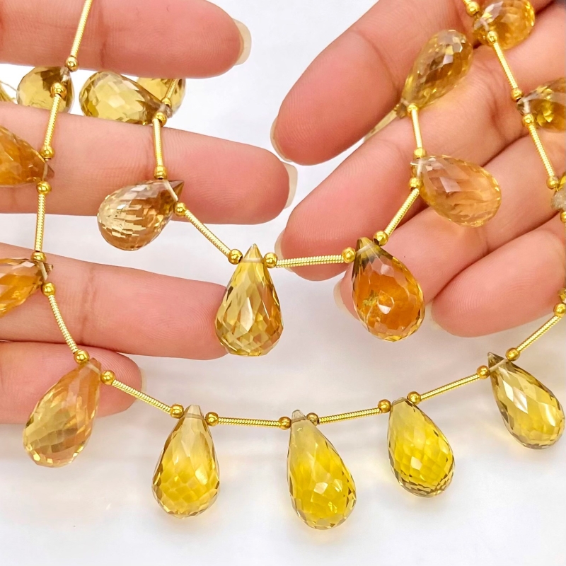 Canary Quartz 14-21mm Briolette Drop Shape AAA Grade Multi Strand Beads Layout - Total 2 Strands of 7-9 Inch