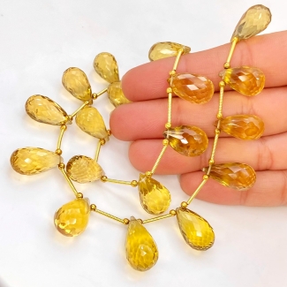 Canary Quartz 14-21mm Briolette Drop Shape AAA Grade Multi Strand Beads Layout - Total 2 Strands of 7-9 Inch
