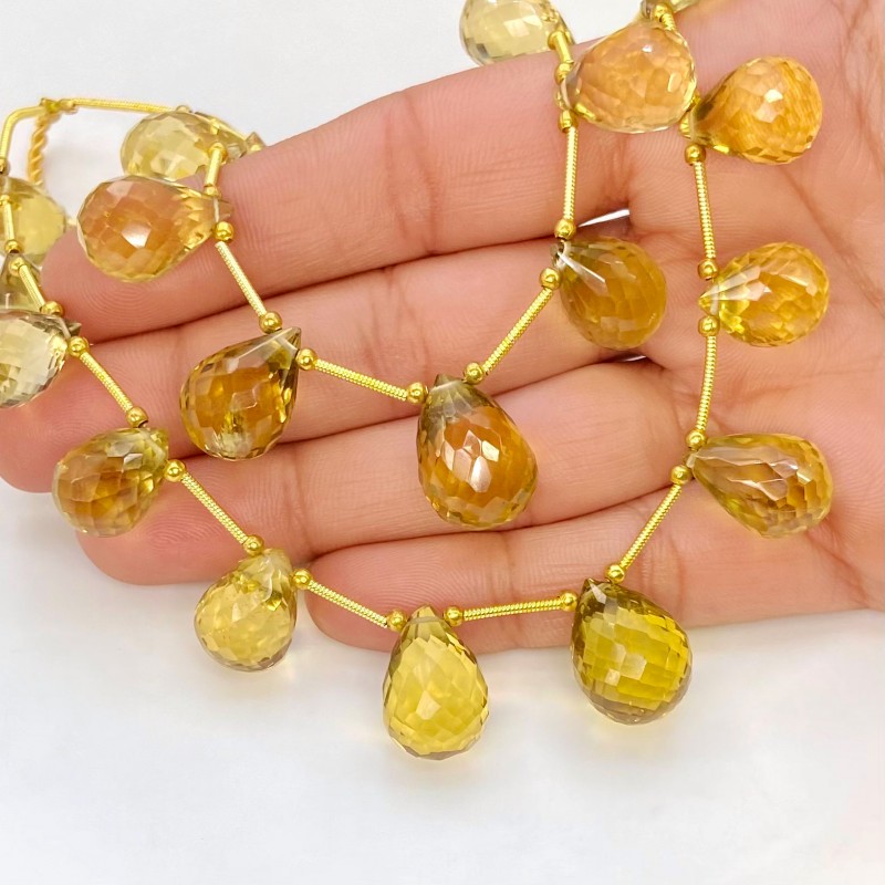 Canary Quartz 13-16.5mm Briolette Drop Shape AAA Grade Multi Strand Beads Layout - Total 2 Strands of 8-10 Inch