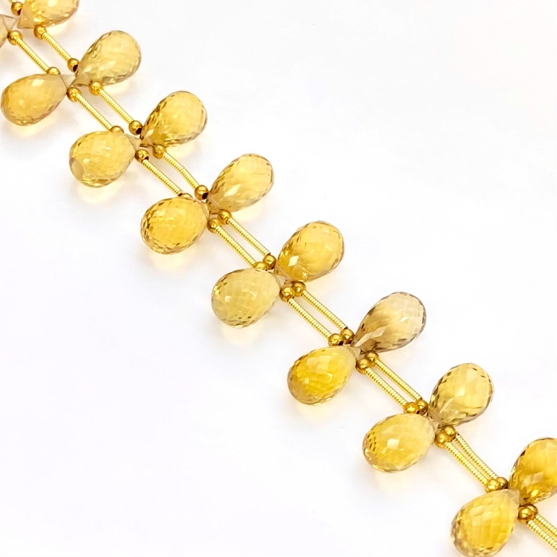Canary Quartz 11.5-14mm Briolette Drop Shape AAA Grade Multi Strand Beads Layout - Total 2 Strands of 8-9 Inch
