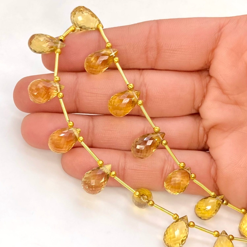 Canary Quartz 11.5-14mm Briolette Drop Shape AAA Grade Multi Strand Beads Layout - Total 2 Strands of 8-9 Inch