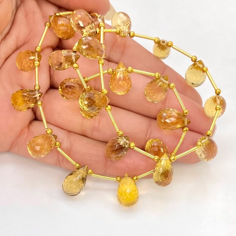 Canary Quartz 11.5-14mm Briolette Drop Shape AAA Grade Multi Strand Beads Layout - Total 2 Strands of 8-9 Inch