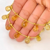 Canary Quartz 11.5-14mm Briolette Drop Shape AAA Grade Multi Strand Beads Layout - Total 2 Strands of 8-9 Inch