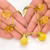Canary Quartz 18-21mm Briolette Drop Shape AAA Grade Gemstone Beads Layout - Total 1 Strand of 11 Inch.