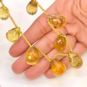 Canary Quartz 18-21mm Briolette Drop Shape AAA Grade Gemstone Beads Layout - Total 1 Strand of 11 Inch.