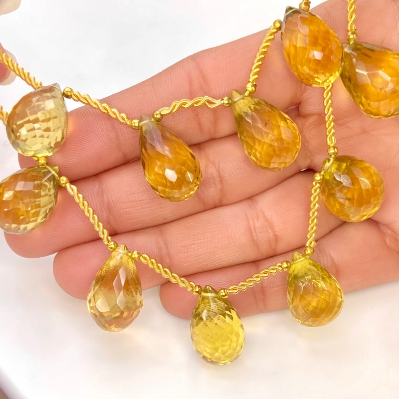 Canary Quartz 18-21mm Briolette Drop Shape AAA Grade Gemstone Beads Layout - Total 1 Strand of 11 Inch.