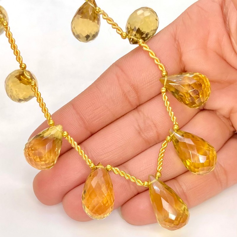 Canary Quartz 17.5-21mm Briolette Drop Shape AAA Grade Gemstone Beads Layout - Total 1 Strand of 10 Inch.