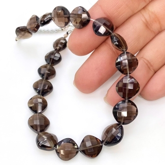 Smoky Quartz 8-11mm Briolette Cushion Shape AAA Grade Gemstone Beads Strand - Total 1 Strand of 8 Inch.