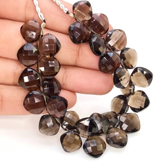 Smoky Quartz 9-11mm Briolette Cushion Shape AAA Grade Gemstone Beads Strand - Total 1 Strand of 6 Inch.