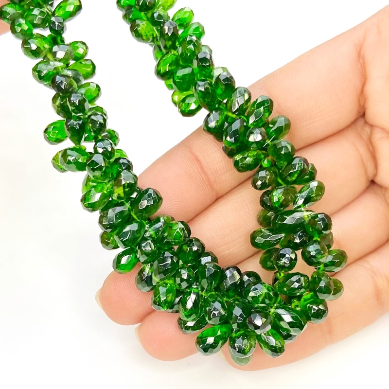 Chrome Diopside 6-10mm Briolette Drop Shape AA+ Grade Gemstone Beads Strand - Total 1 Strand of 10 Inch.