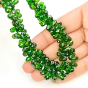 Chrome Diopside 6-10mm Briolette Drop Shape AA+ Grade Gemstone Beads Strand - Total 1 Strand of 10 Inch.