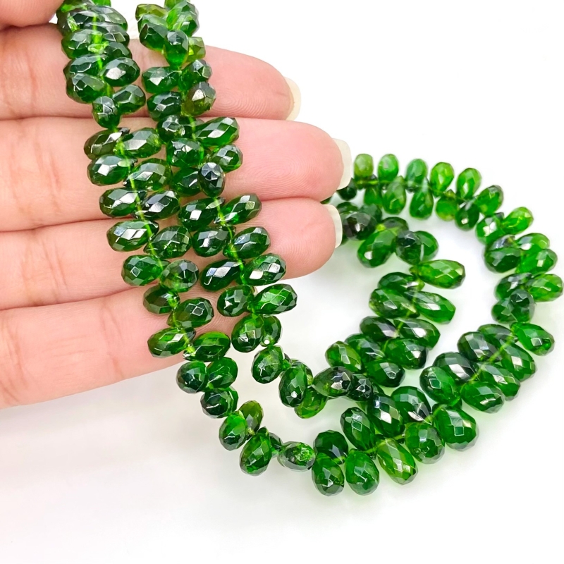 Chrome Diopside 6-10mm Briolette Drop Shape AA+ Grade Gemstone Beads Strand - Total 1 Strand of 10 Inch.