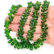 Chrome Diopside 6-10mm Briolette Drop Shape AA+ Grade Gemstone Beads Strand - Total 1 Strand of 10 Inch.