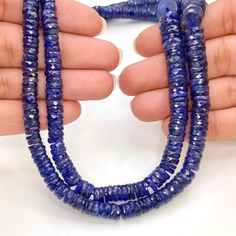 Blue Sapphire 5-10.5mm Faceted Wheel Shape A+ Grade Gemstone Beads Strand - Total 1 Strand of 18 Inch.