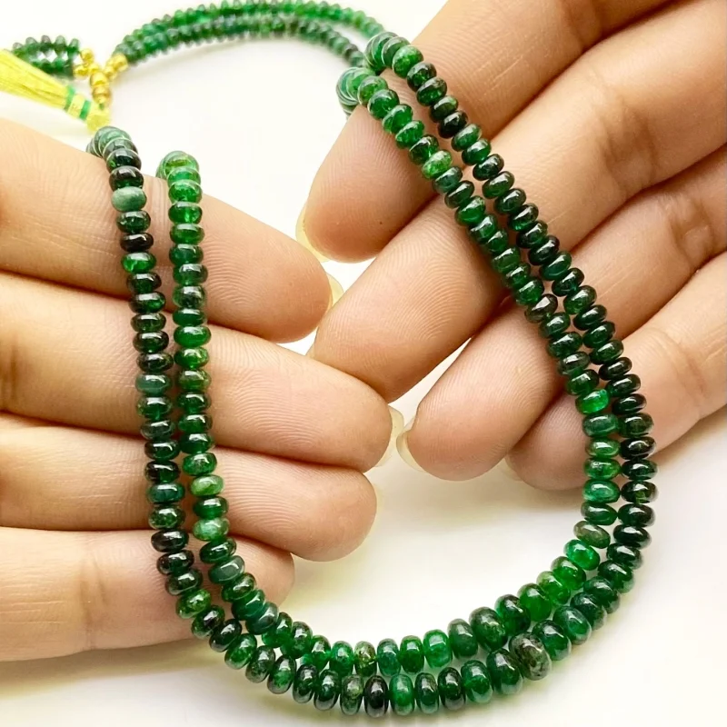 Emerald 3.5-5.5mm Smooth Rondelle Shape A+ Grade Gemstone Beads Lot - Total 2 Strands of 15 Inch.