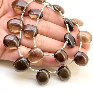 Smoky Quartz 14-15mm Smooth Oval Shape AAA Grade Gemstone Beads Layout - Total 1 Strand of 12 Inch.