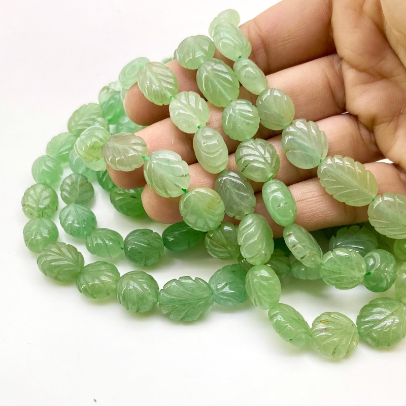 Green Aventurine 10-17mm Carved Oval Shape AA Grade Gemstone Beads Strand - Total 1 Strand of 16 Inch.