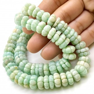 Amazonite 7-13mm Carved Melon Shape A+ Grade Gemstone Beads Strand - Total 1 Strand of 16 Inch.