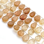 Champagne Topaz 18-21mm Carved Leaf Shape AA Grade Gemstone Beads Lot - Total 3 Strands of 7 Inch.