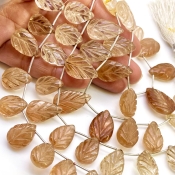 Champagne Topaz 18-21mm Carved Leaf Shape AA Grade Gemstone Beads Lot - Total 3 Strands of 7 Inch.