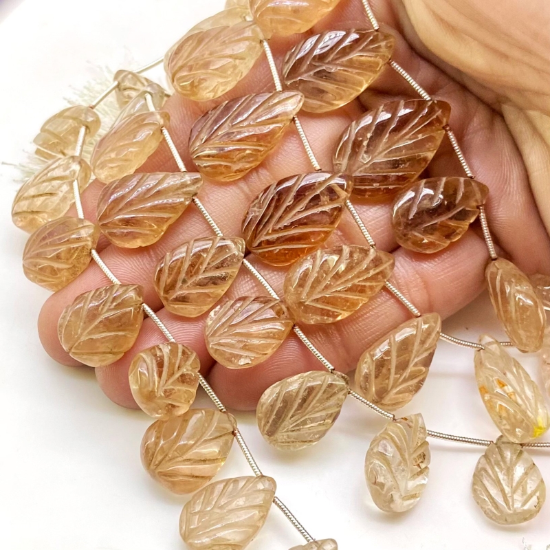 Champagne Topaz 18-21mm Carved Leaf Shape AA Grade Gemstone Beads Lot - Total 3 Strands of 7 Inch.