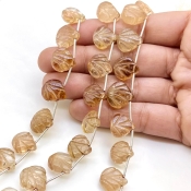 Champagne Topaz 12-13mm Carved Leaf Shape AA Grade Gemstone Beads Lot - Total 5 Strands of 7 Inch.