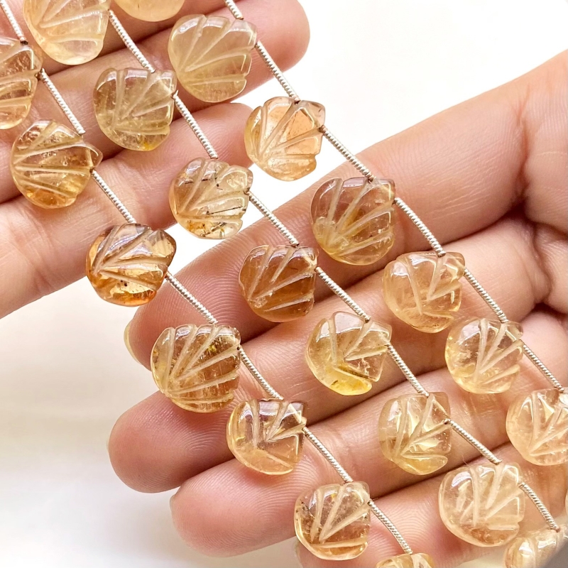 Champagne Topaz 12-13mm Carved Leaf Shape AA Grade Gemstone Beads Lot - Total 5 Strands of 7 Inch.