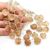 Champagne Topaz 12-13mm Carved Leaf Shape AA Grade Gemstone Beads Lot - Total 5 Strands of 7 Inch.