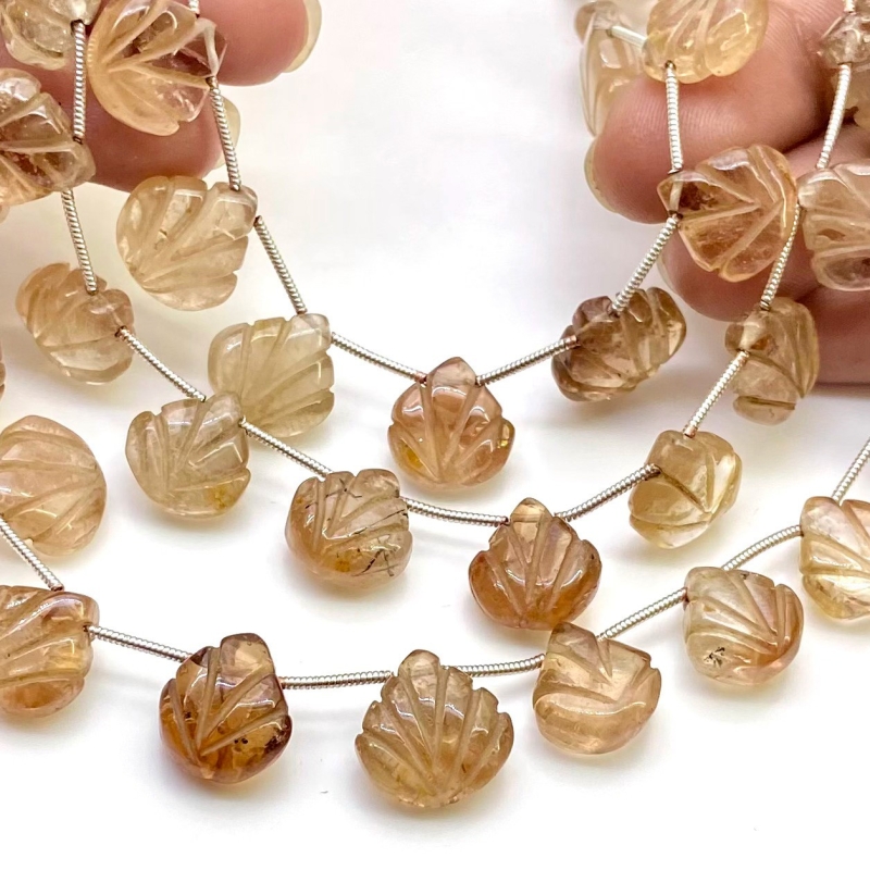 Champagne Topaz 12-13mm Carved Leaf Shape AA Grade Gemstone Beads Lot - Total 5 Strands of 7 Inch.