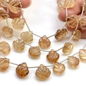 Champagne Topaz 12-13mm Carved Leaf Shape AA Grade Gemstone Beads Lot - Total 5 Strands of 7 Inch.