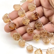 Champagne Topaz 12-13mm Carved Leaf Shape AA Grade Gemstone Beads Lot - Total 5 Strands of 7 Inch.